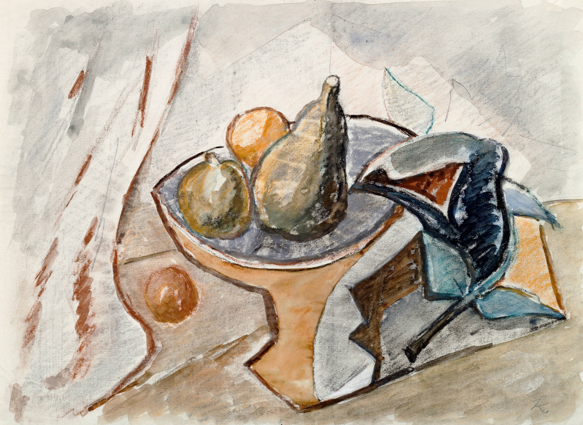 Zátiší s mísou ovoce, kolem 1936, akvarel, tužka, papír, 23,5 × 31,6 cm, foto © Milan Havel